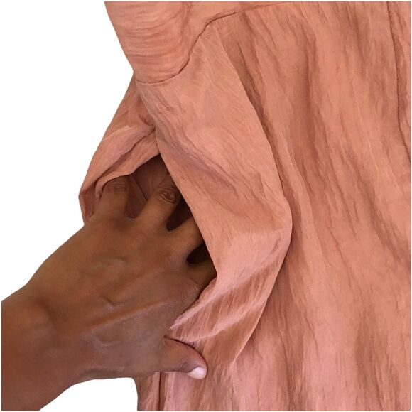 House of Harlow Pastel Pink Lightweight Wide Leg Crinkled Pull On Casual Pants M - Picture 4 of 9